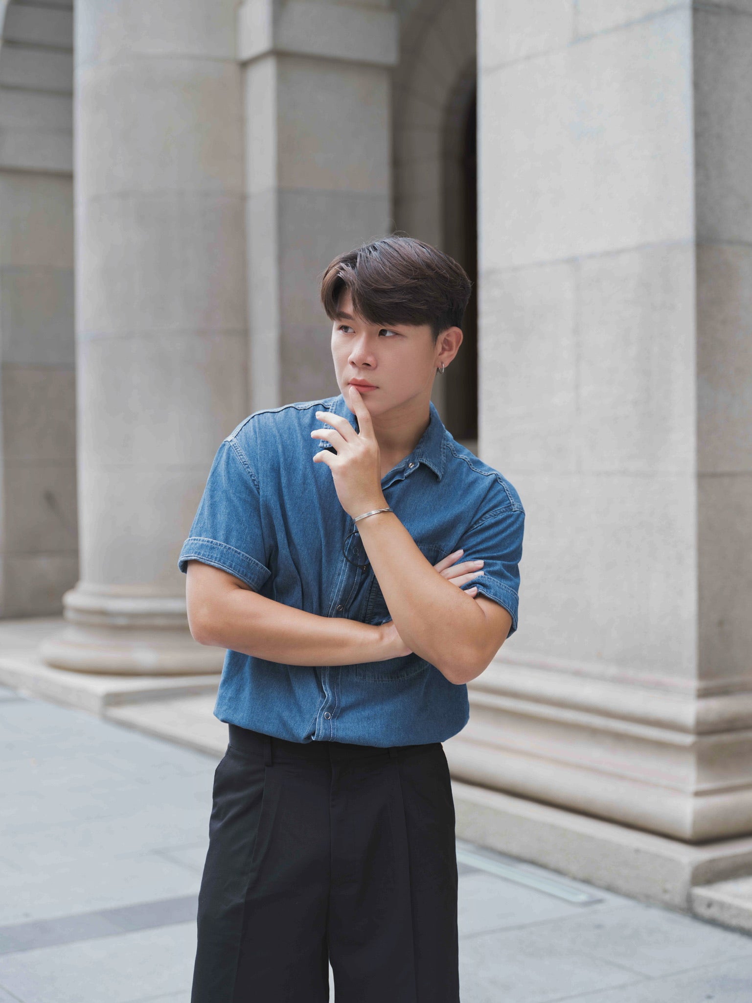 韓國男裝-牛仔布襯衫Denim Top