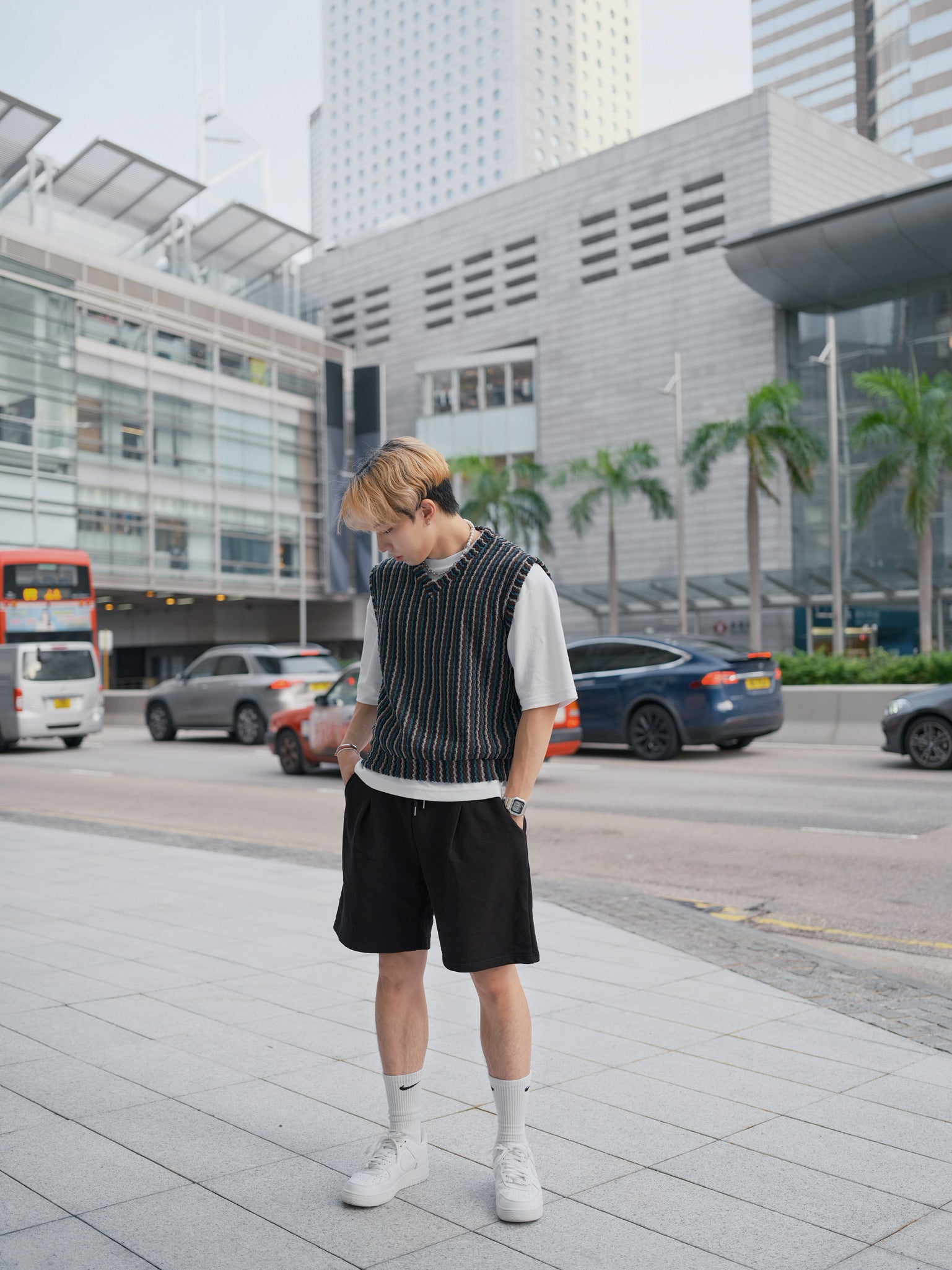 針織間條背心Striped Vest-韓國男裝