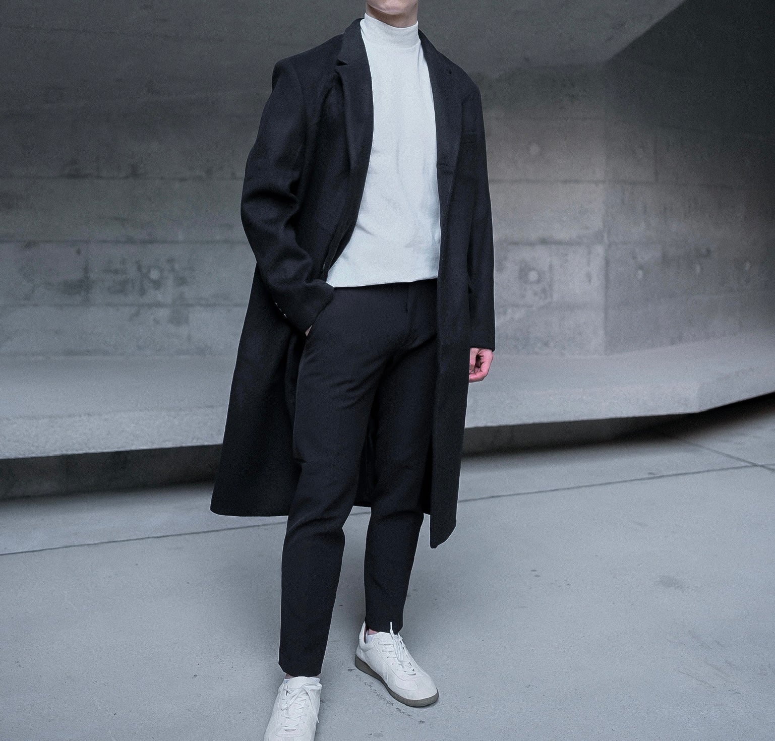 黑色羊毛大褸Black Wool Coat-韓國男裝