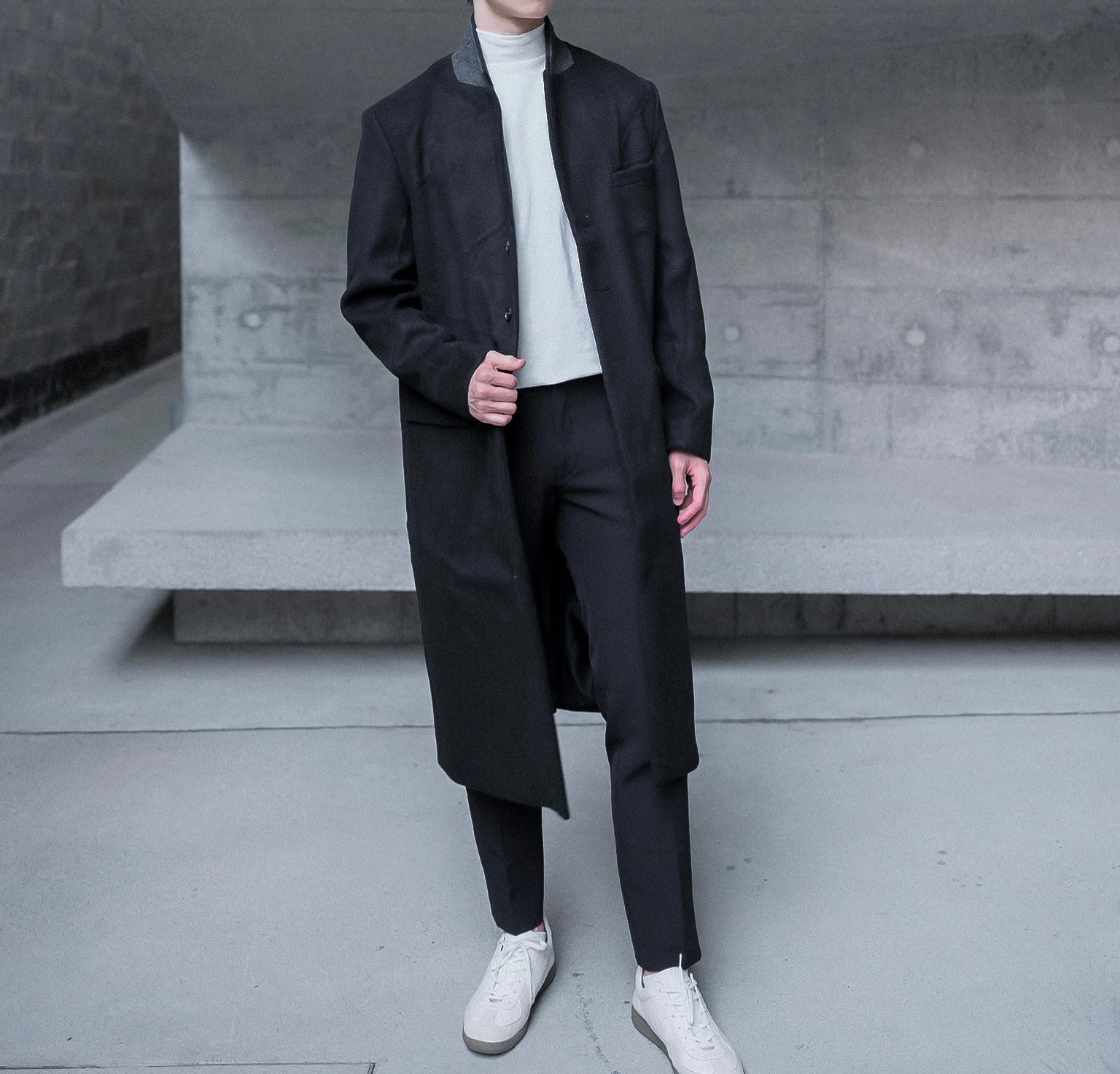 黑色羊毛大褸Black Wool Coat-韓國男裝