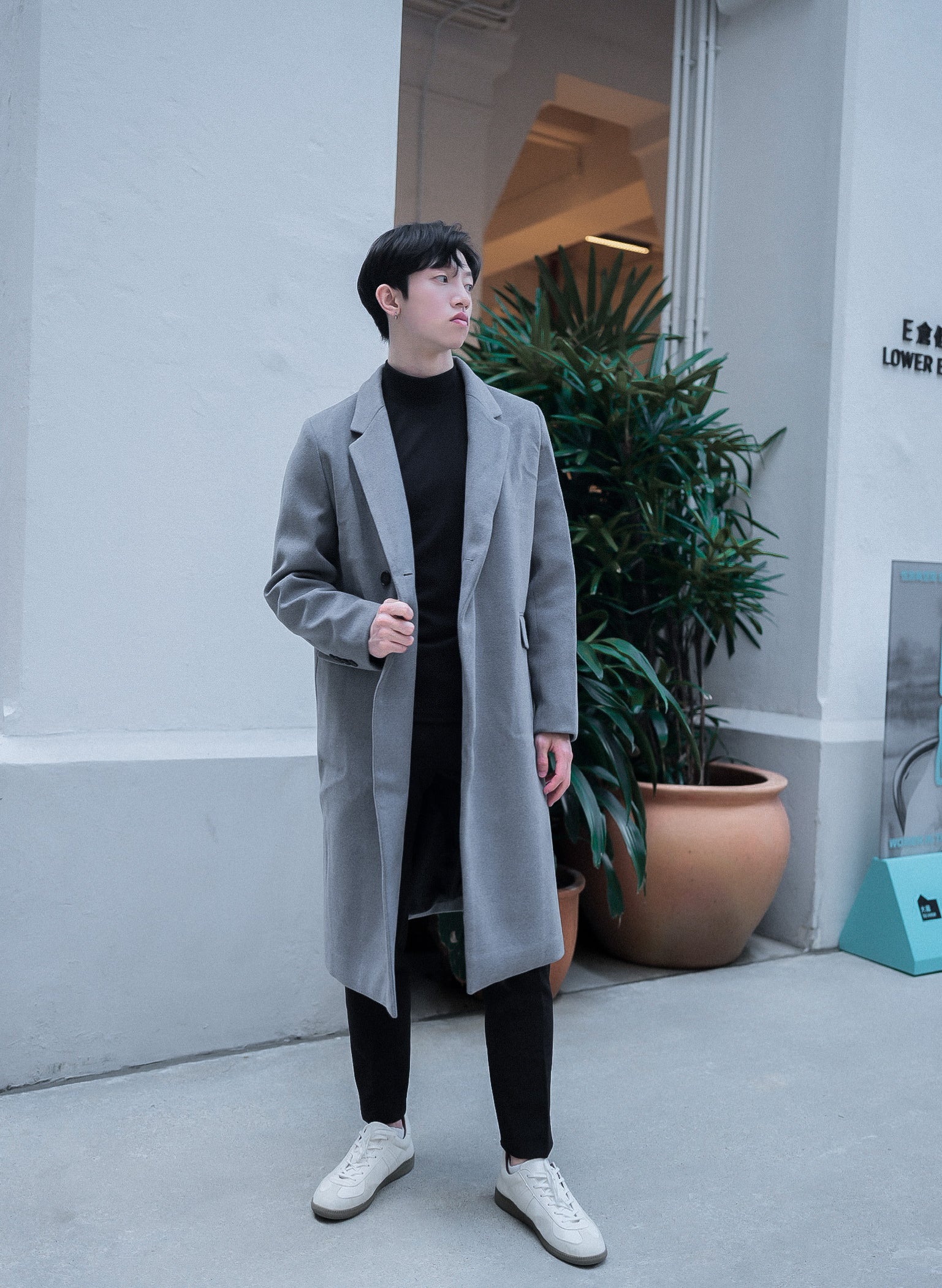 灰色羊毛大褸Grey Wool Coat-韓國男裝