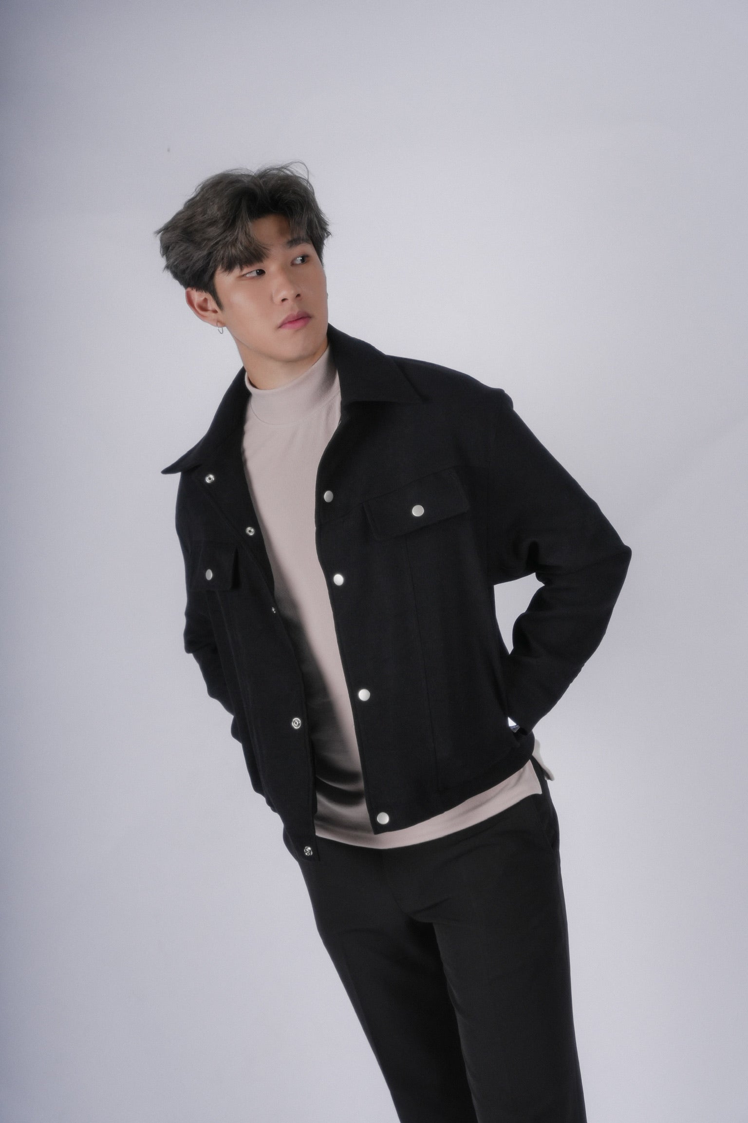 黑色挺身外套Trucker Jacket in Black-韓國男裝