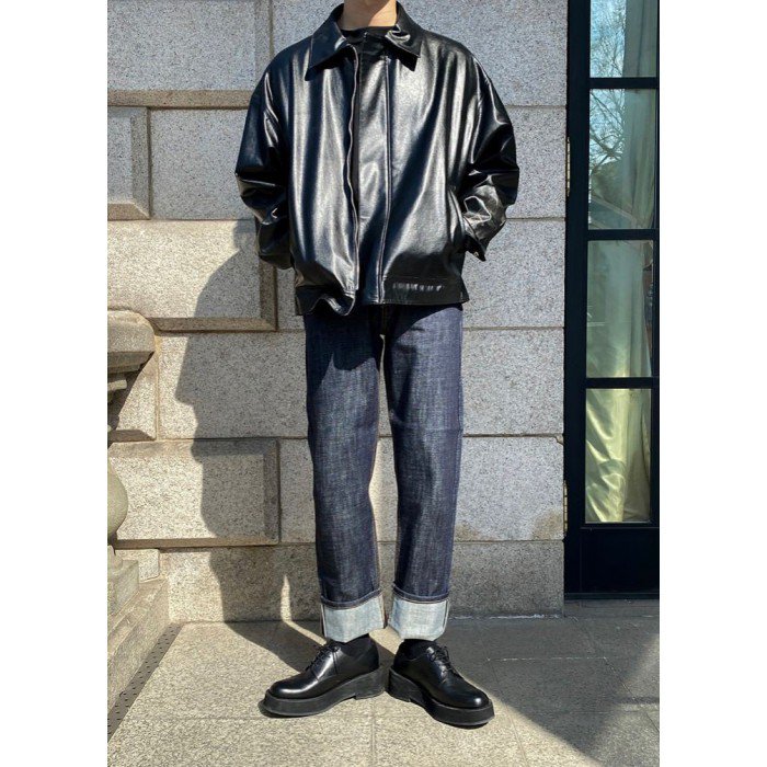 韓國男裝-黑色皮褸