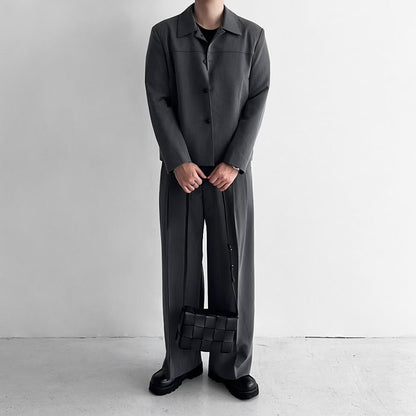 韓式寬鬆西裝套裝(長褲)