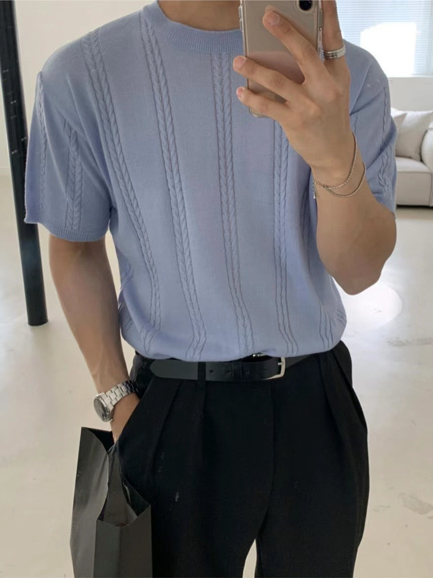 圓領韓系短袖上衣 - 韓國情侶裝