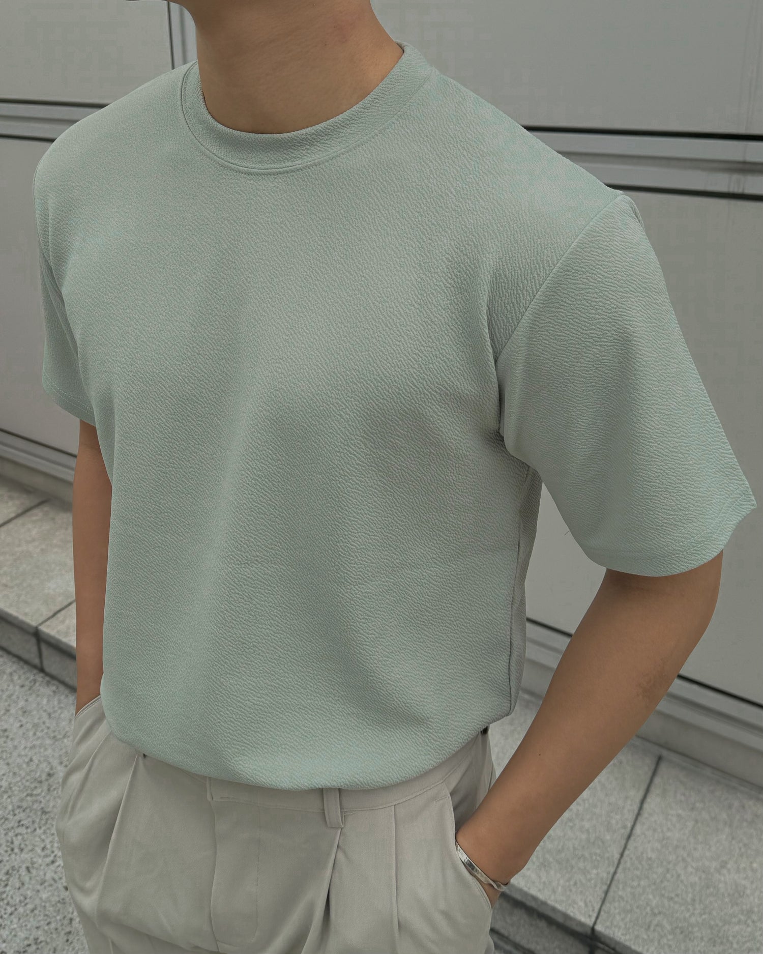 輕透短袖上衣 - 薄荷綠