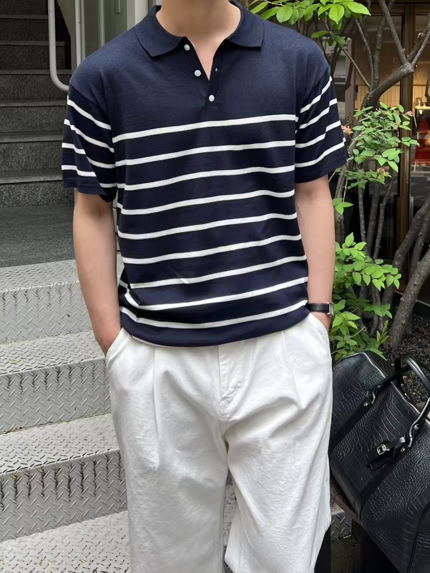 間條Polo短袖上衣