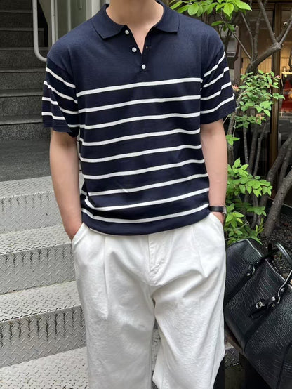 間條Polo短袖上衣