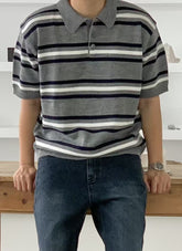 混色間條針織短袖上衣 男裝衫