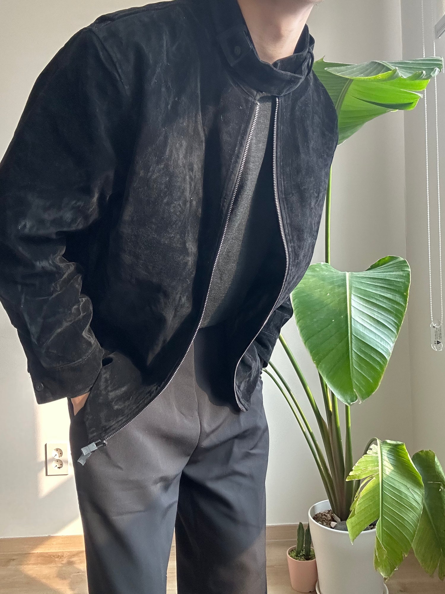 黑色絨面短褸
