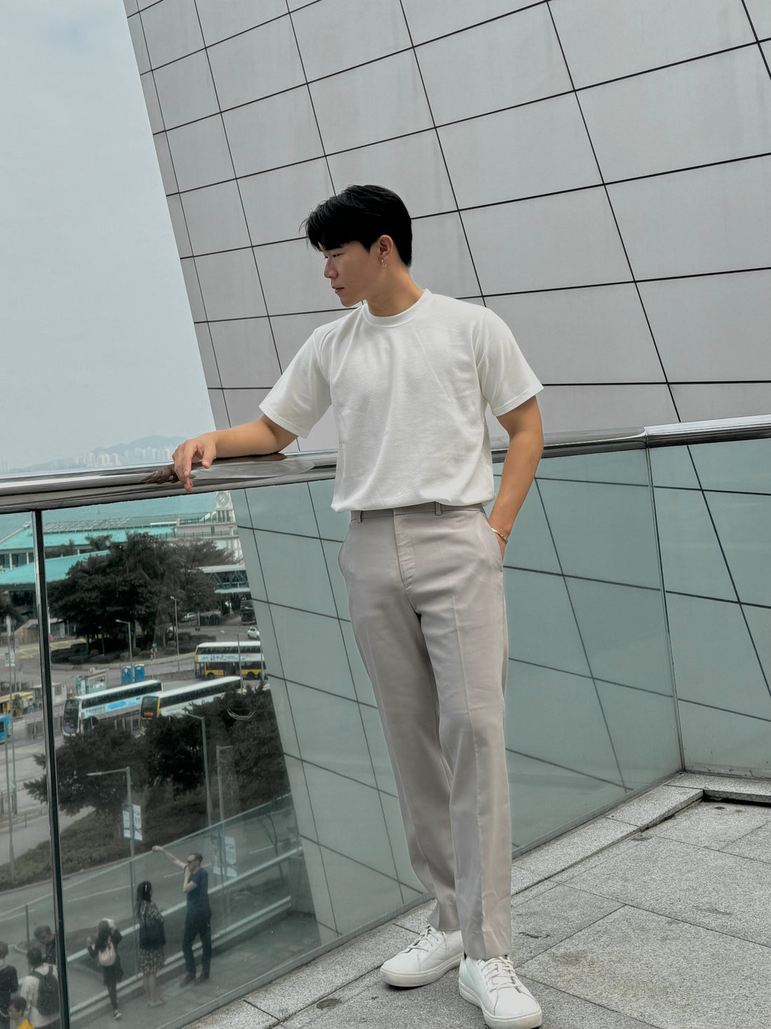 輕透短袖上衣 - 白色-  韓國男裝