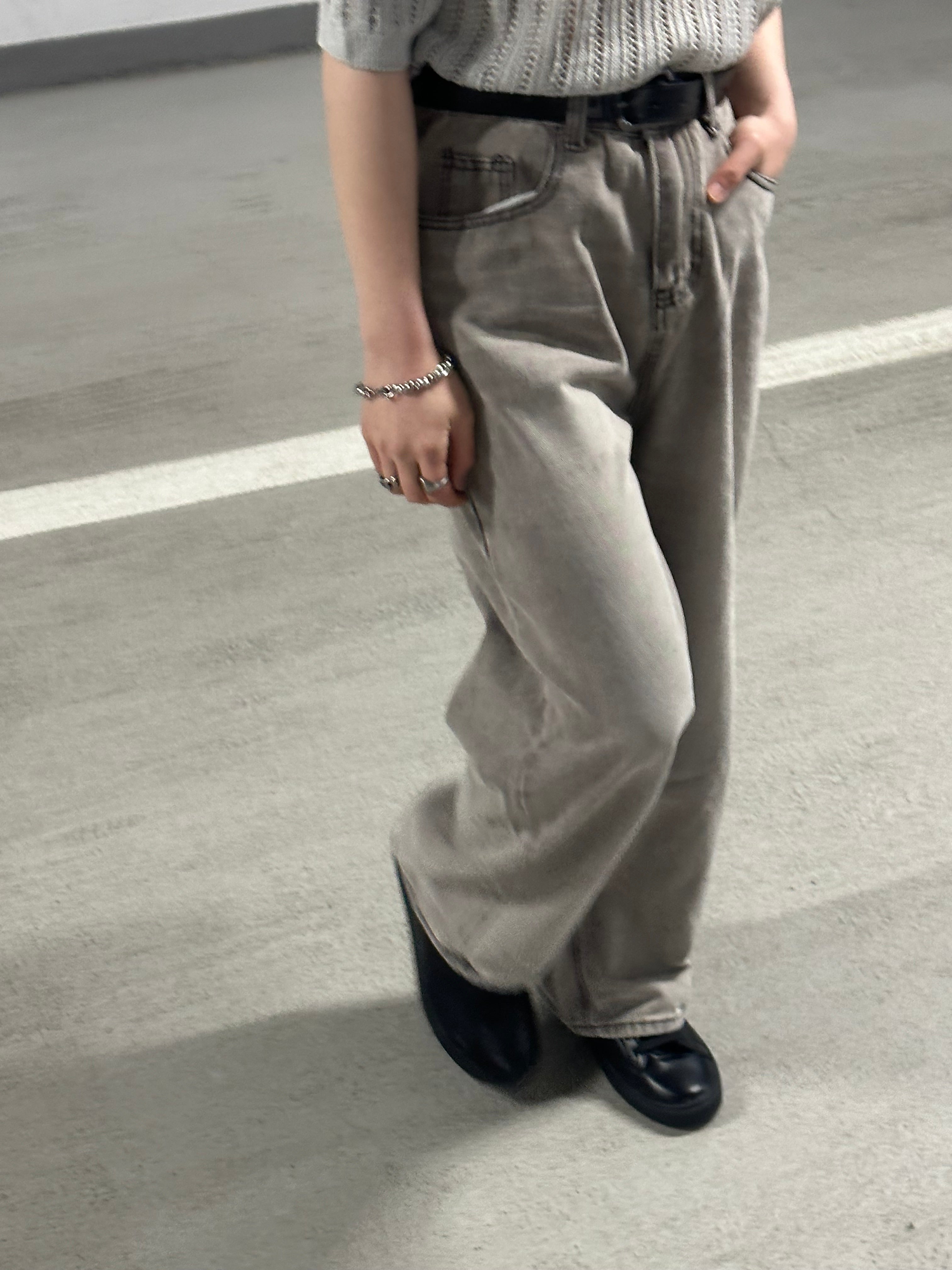 [小個子ok!]水洗灰色落地牛仔褲