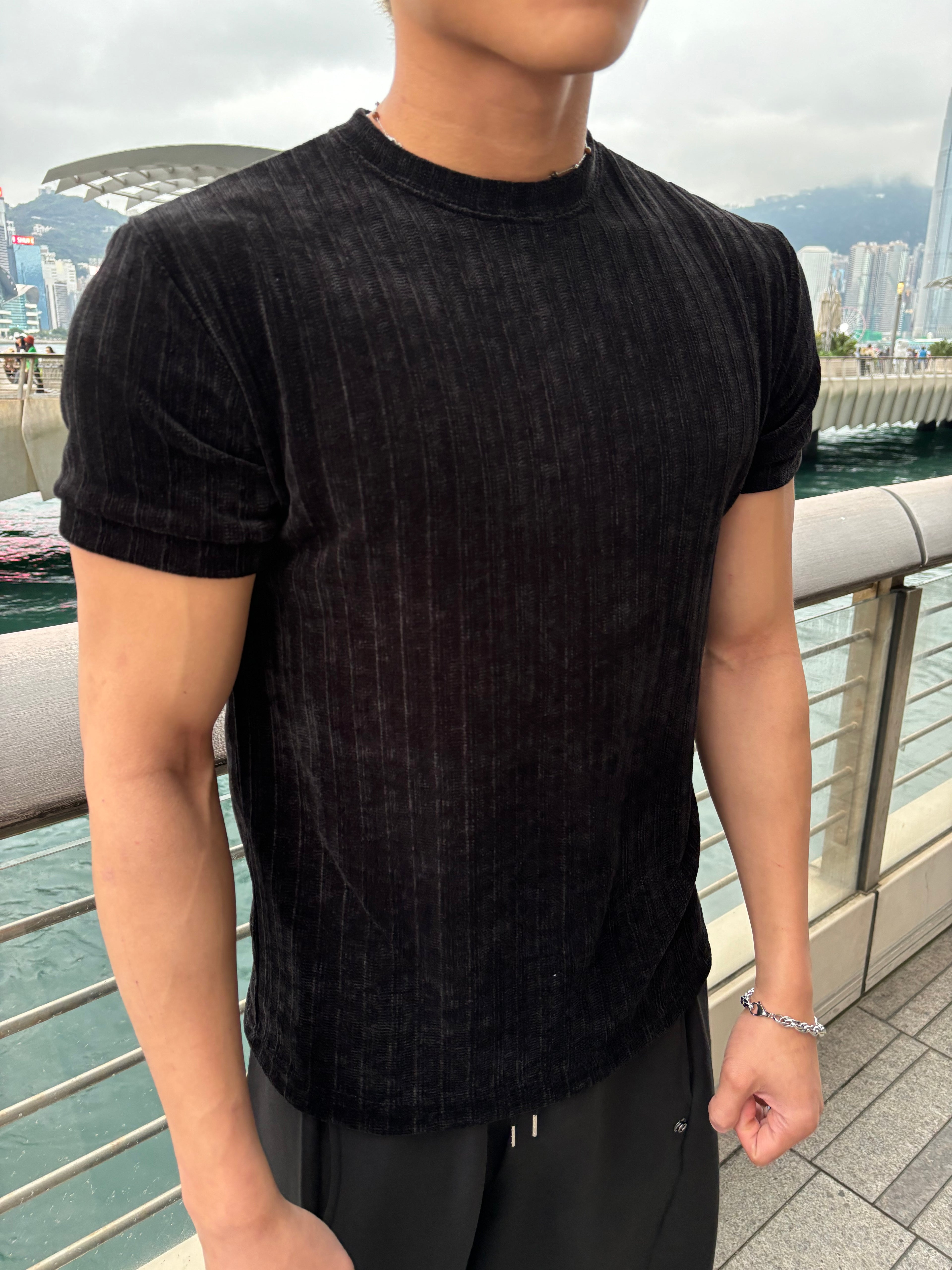 質感輕絨面短袖上衣