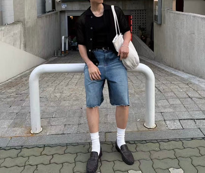 粗針織短袖襯衫 男裝衫