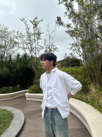 質感淡紋理白色襯衫