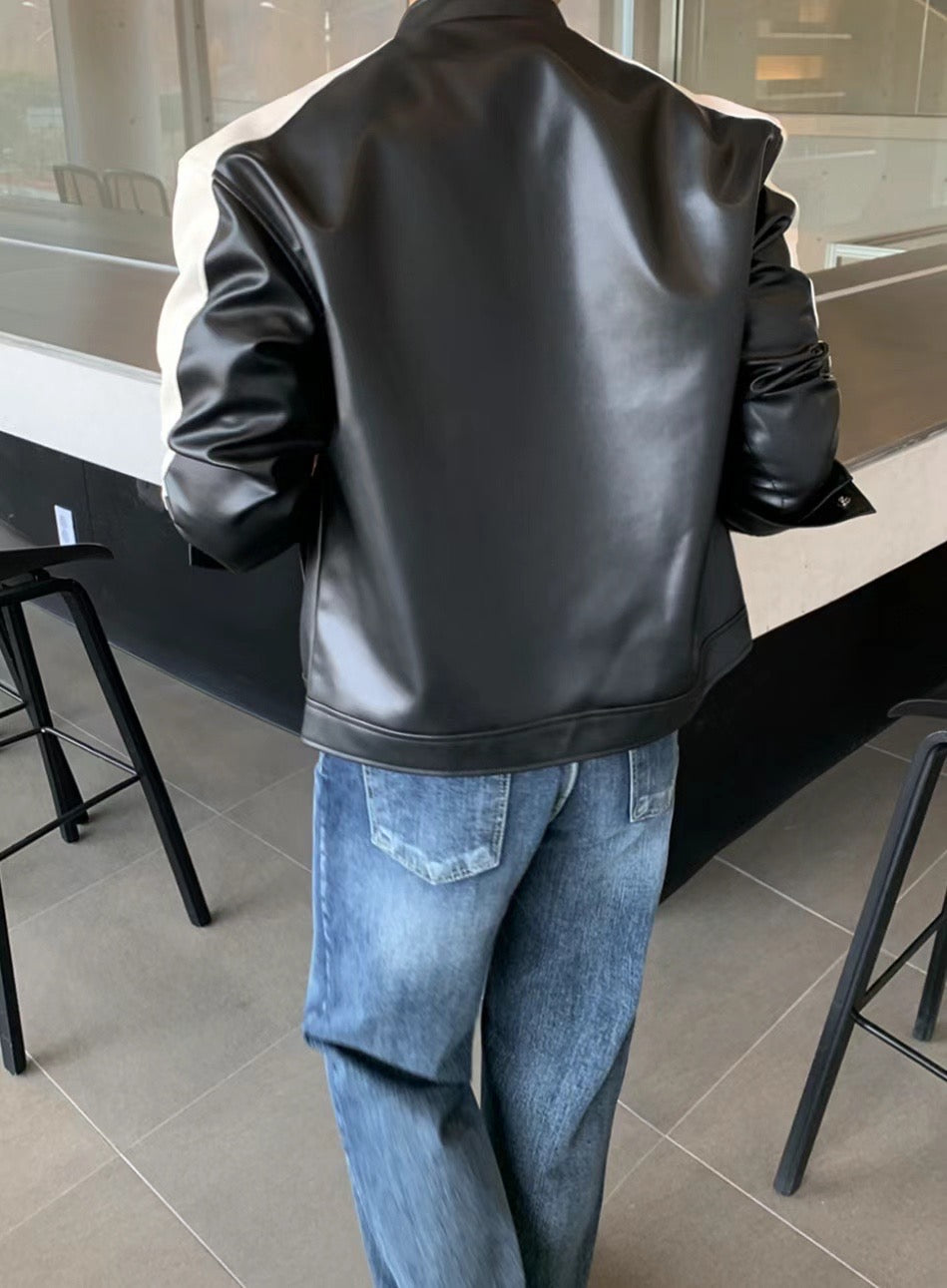 黑白挺身皮褸 － 韓國男裝