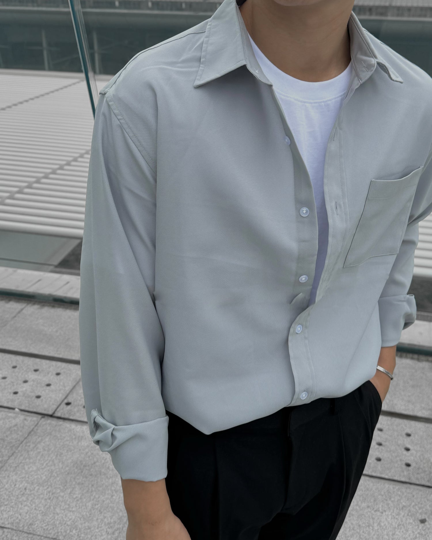 淺灰透氣百搭襯衫 － 韓國男裝