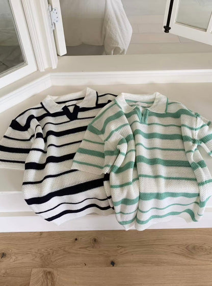 間條翻領上衣 韓國男裝