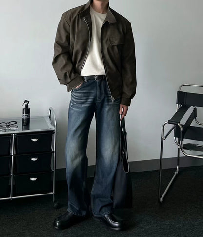 深藍落地牛仔褲 - 韓國男裝褲