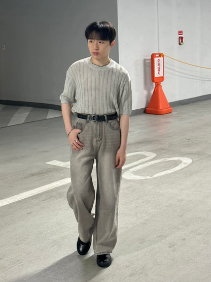 [小個子ok!]水洗灰色落地牛仔褲