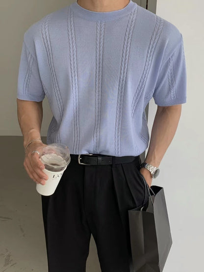 圓領韓系短袖上衣 - 韓國情侶裝