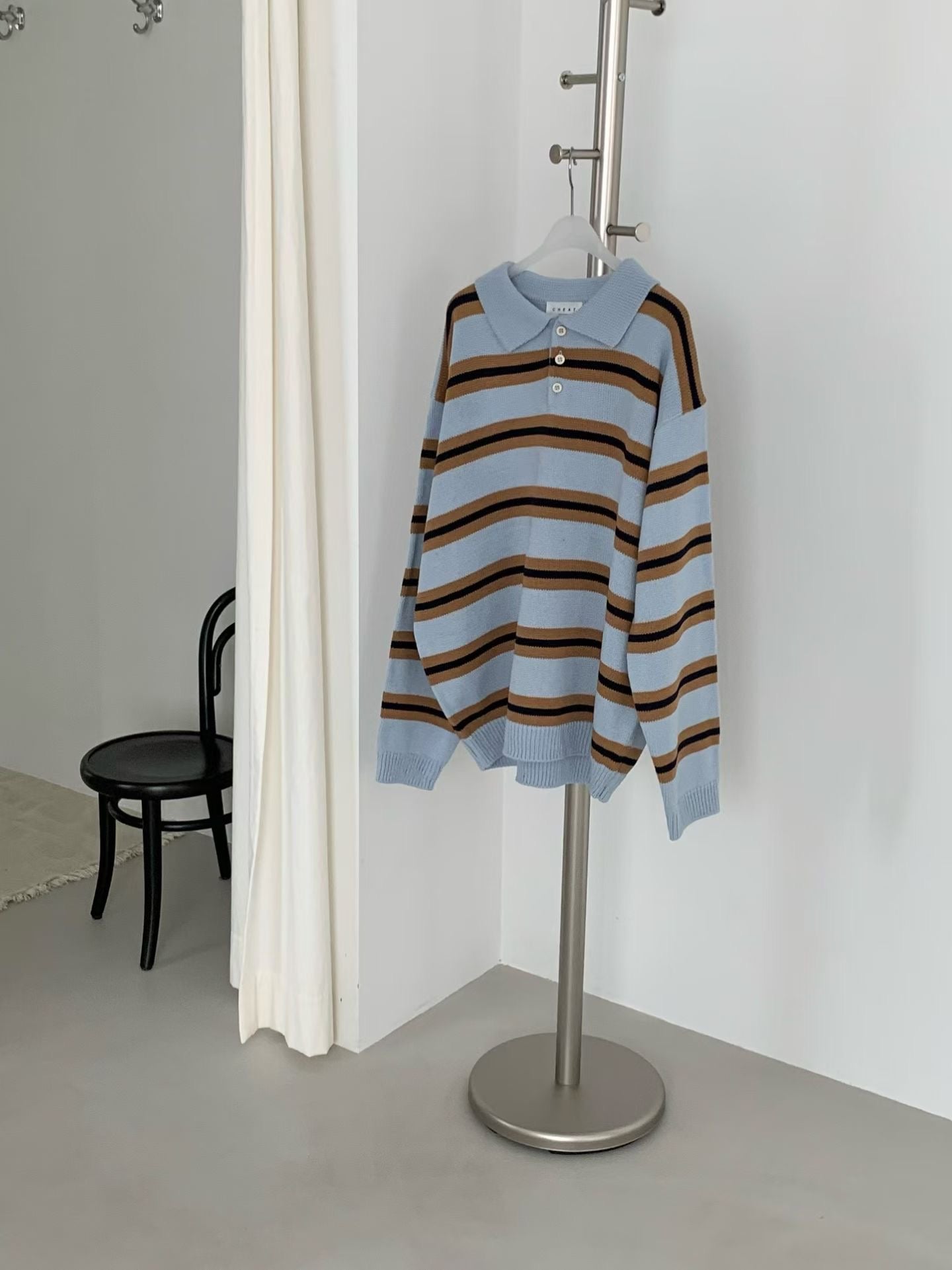 針織間紋拼色長袖上衣