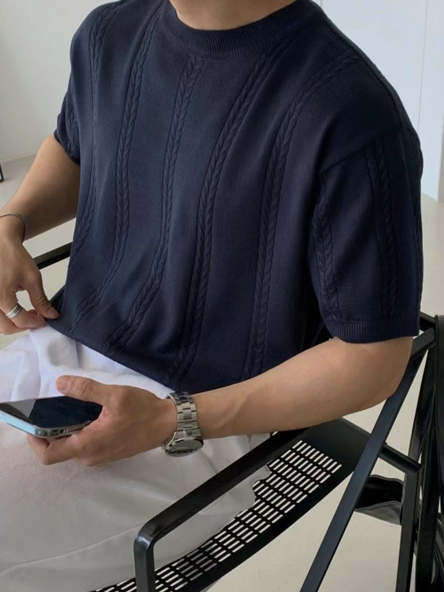 圓領韓系短袖上衣 - 韓國情侶裝