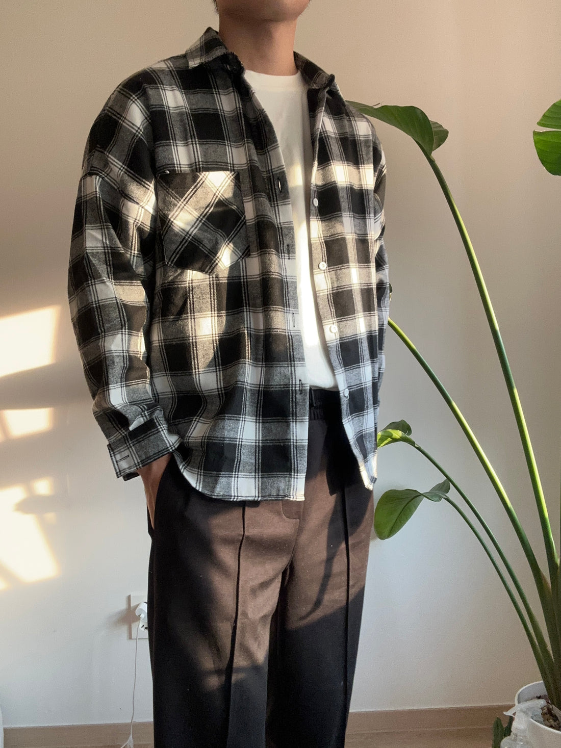 黑色格仔襯衫  香港男裝