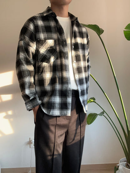 黑色格仔襯衫  香港男裝