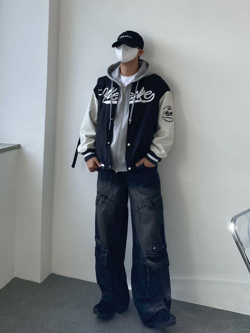拼色棒球外套