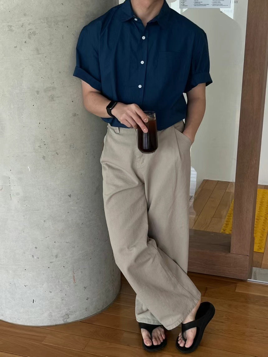 純色短袖襯衫 (4色) - 韓國男裝