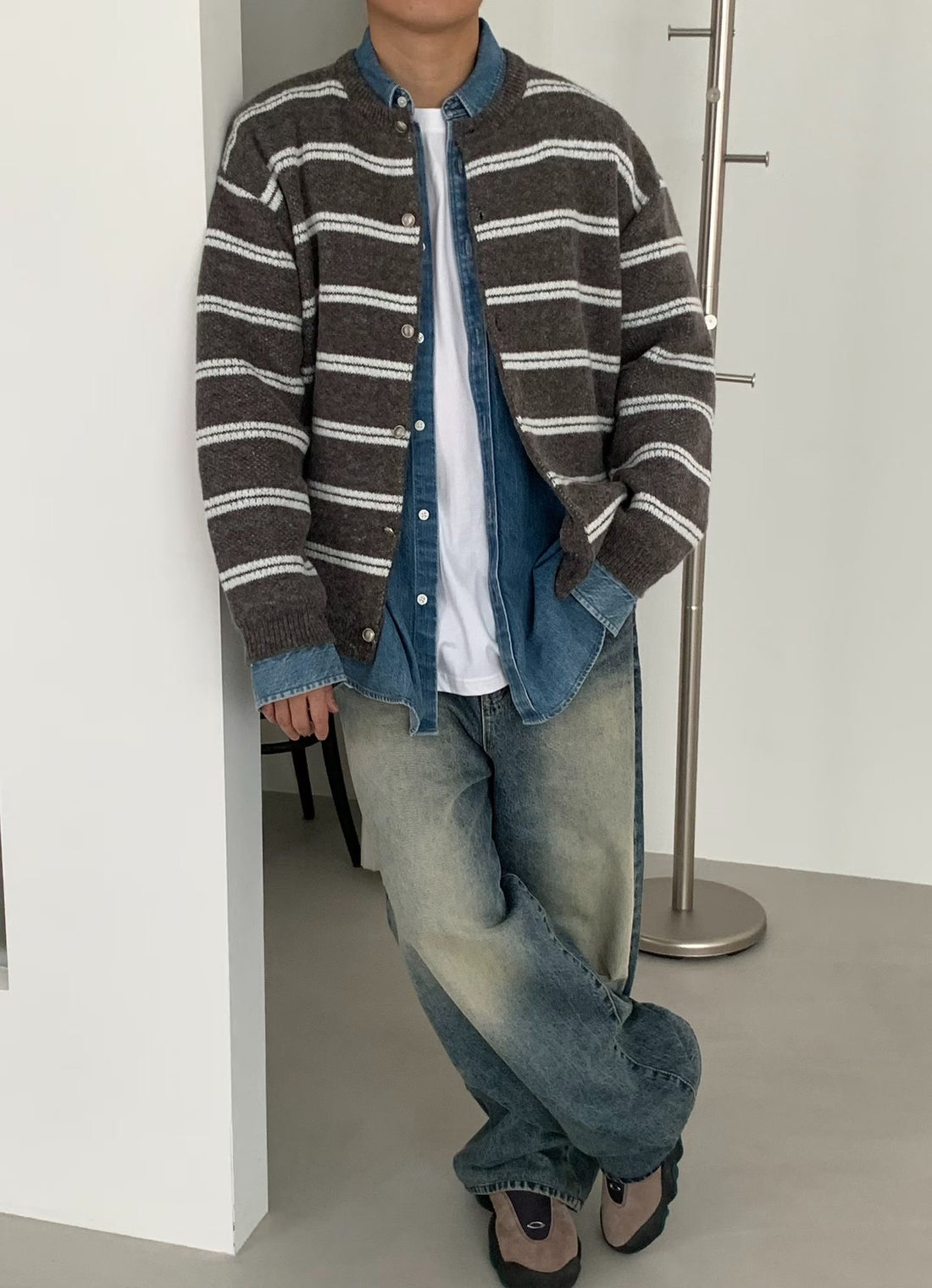 間條針織冷外套