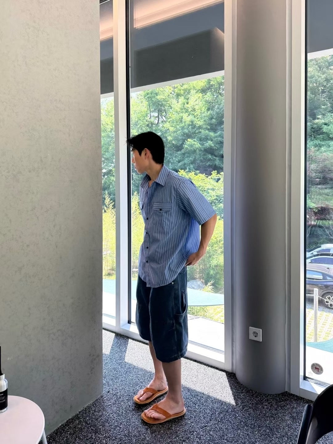 藍色直間短袖襯衫 韓國男裝