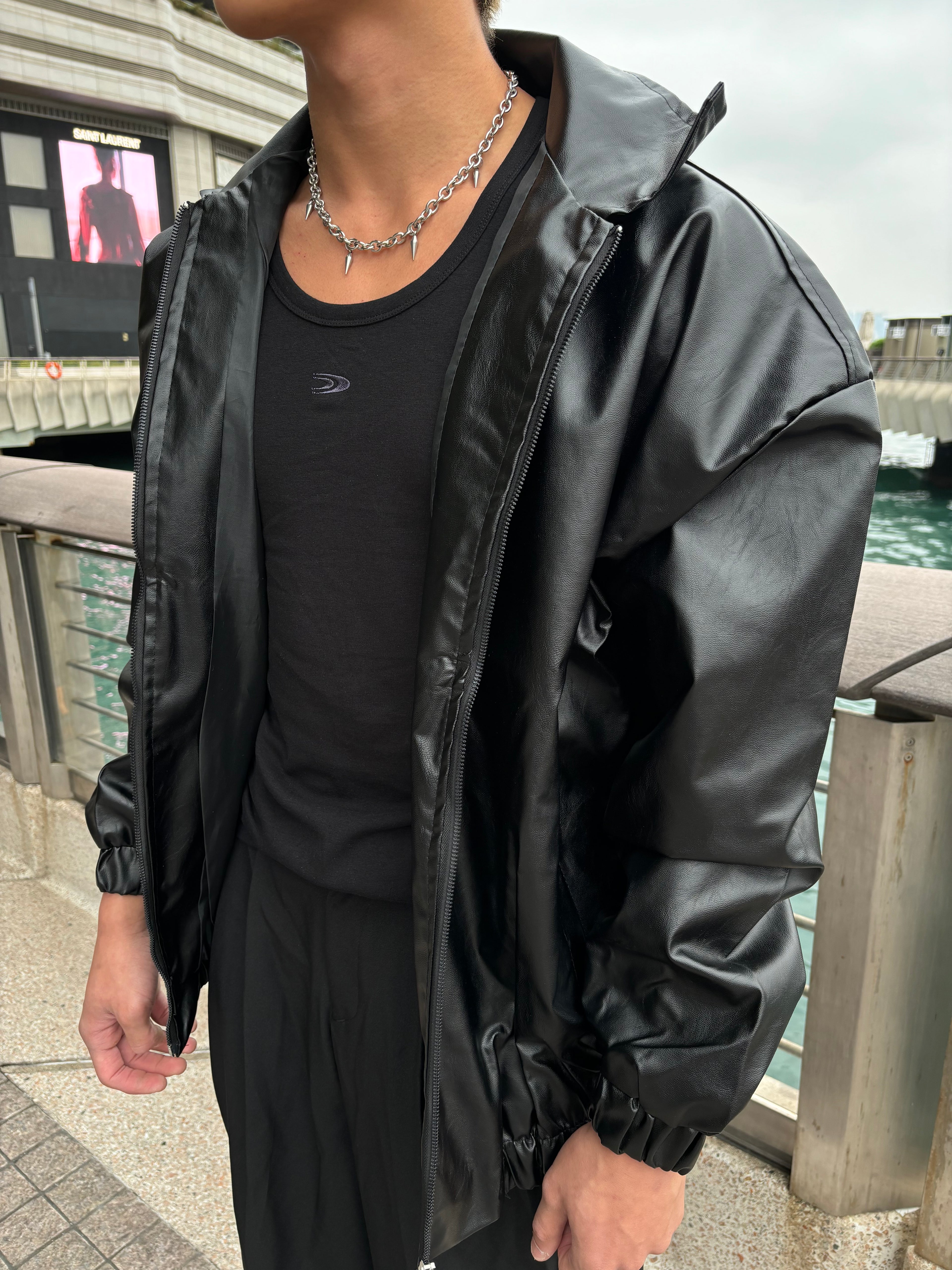 黑色基本皮褸 韓國男裝