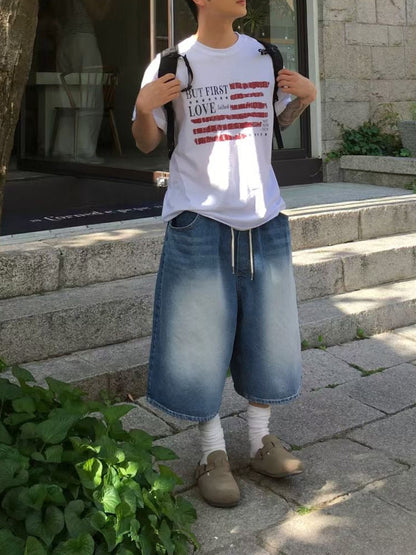 淺藍過膝牛仔短褲