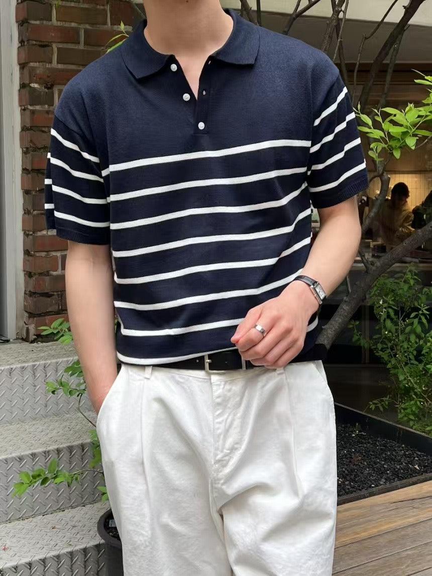 間條Polo短袖上衣