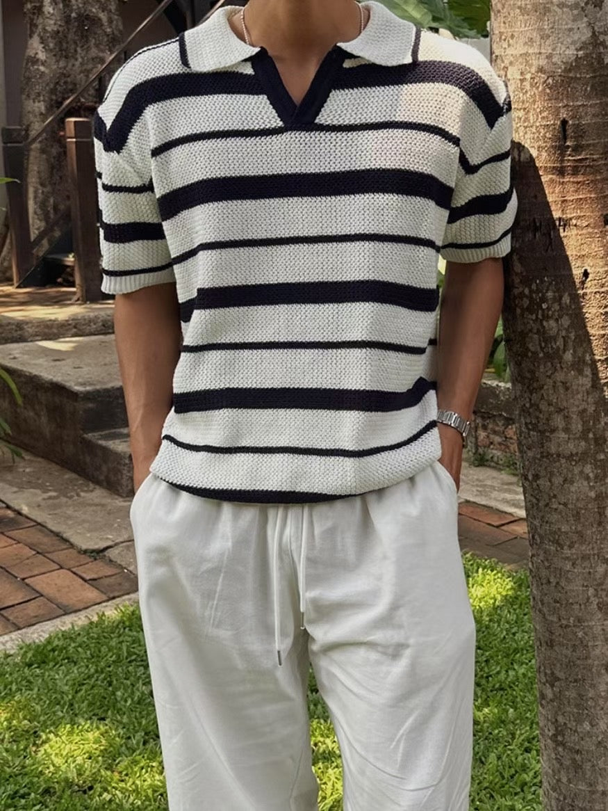 間條翻領上衣 韓國男裝