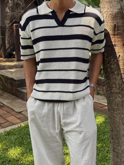 間條翻領上衣 韓國男裝