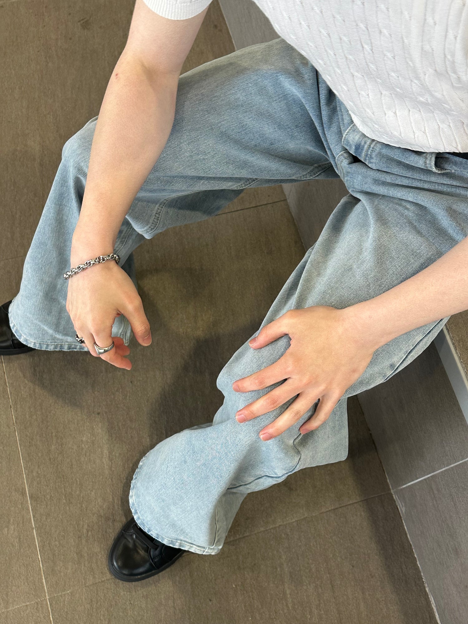 [小個子ok!]淺藍落地牛仔褲