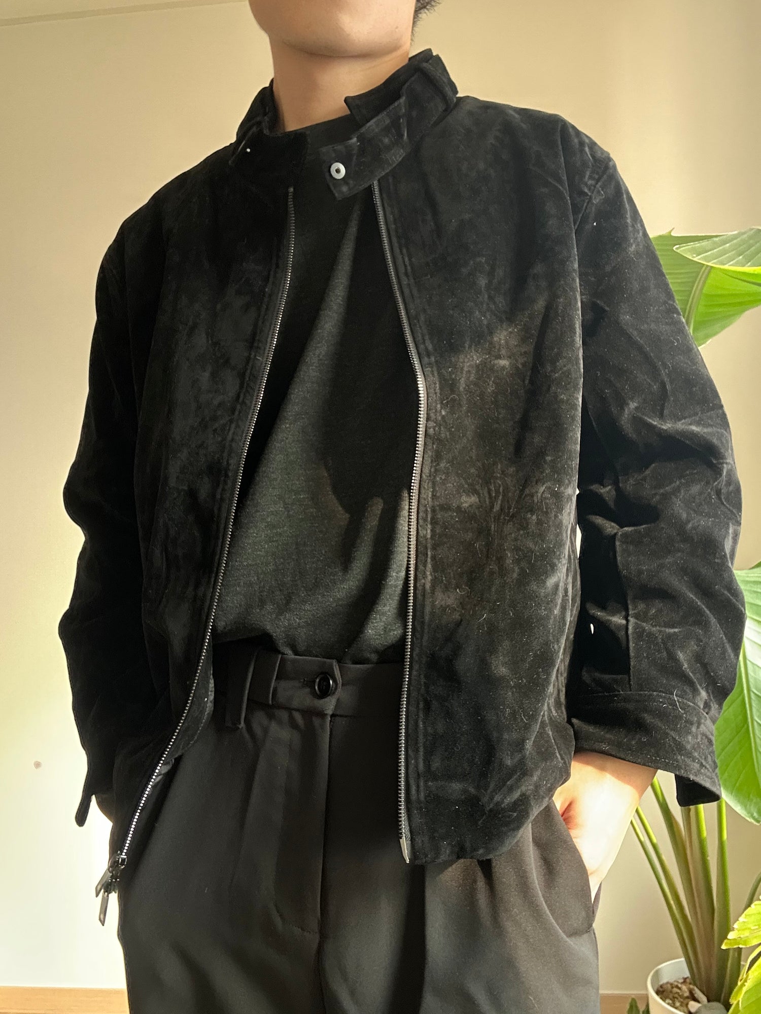 黑色絨面短褸