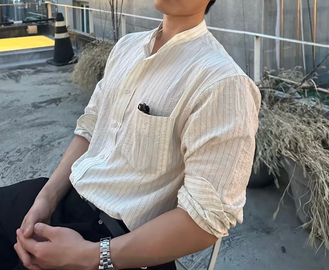 暗紋間條長袖襯衫