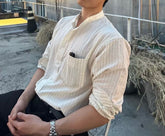 暗紋間條長袖襯衫