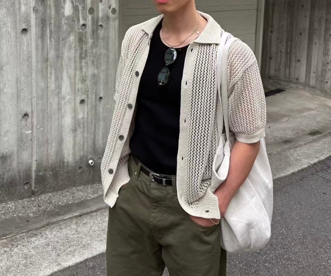 粗針織短袖襯衫 男裝衫