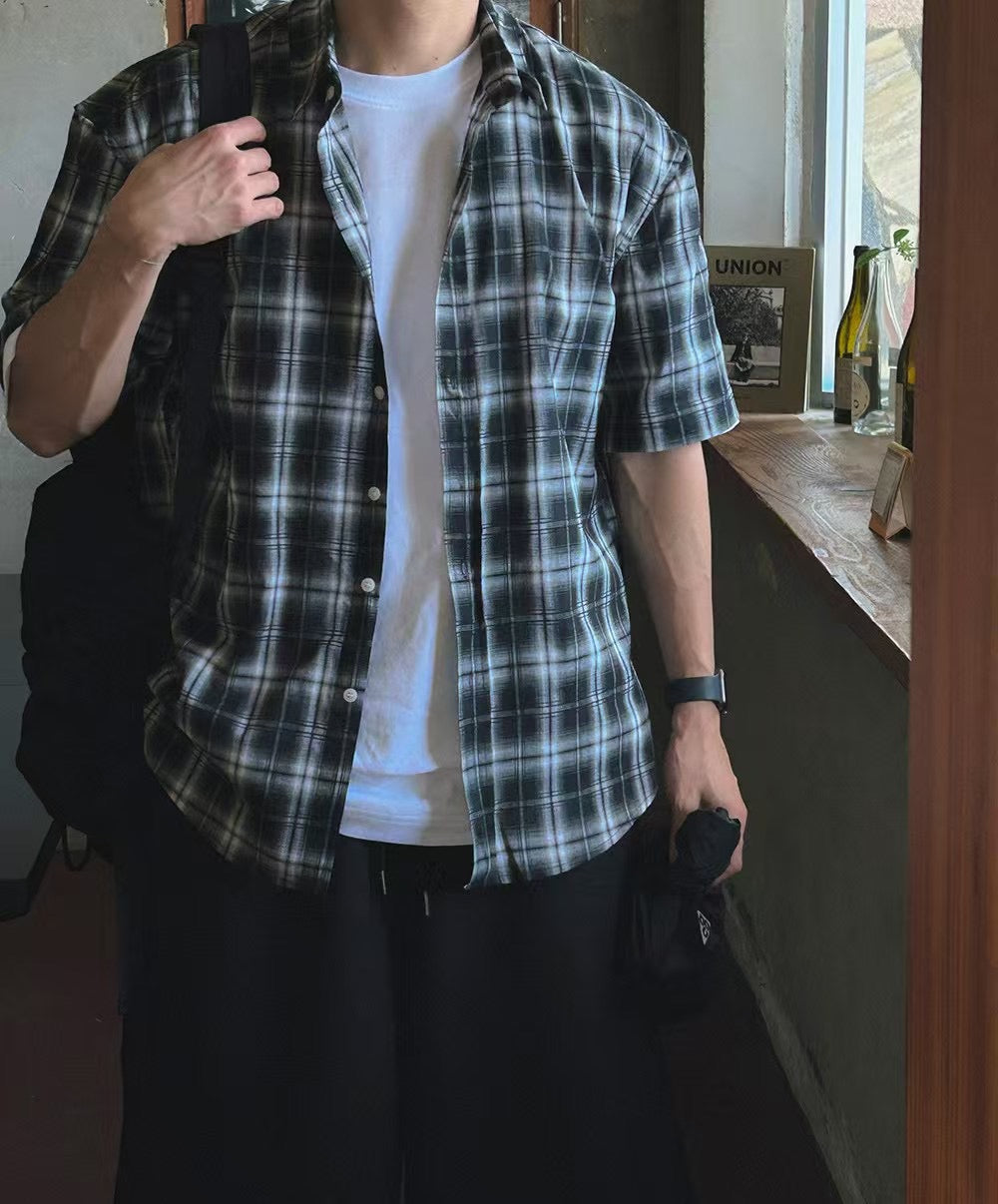 黑白格仔短袖襯衫