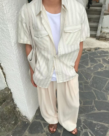 清爽間紋短袖襯衫