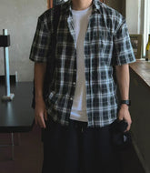 黑白格仔短袖襯衫