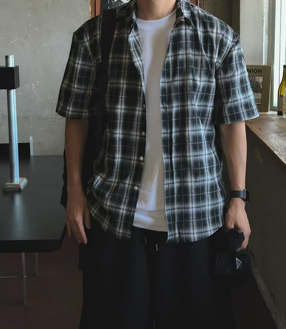 黑白格仔短袖襯衫