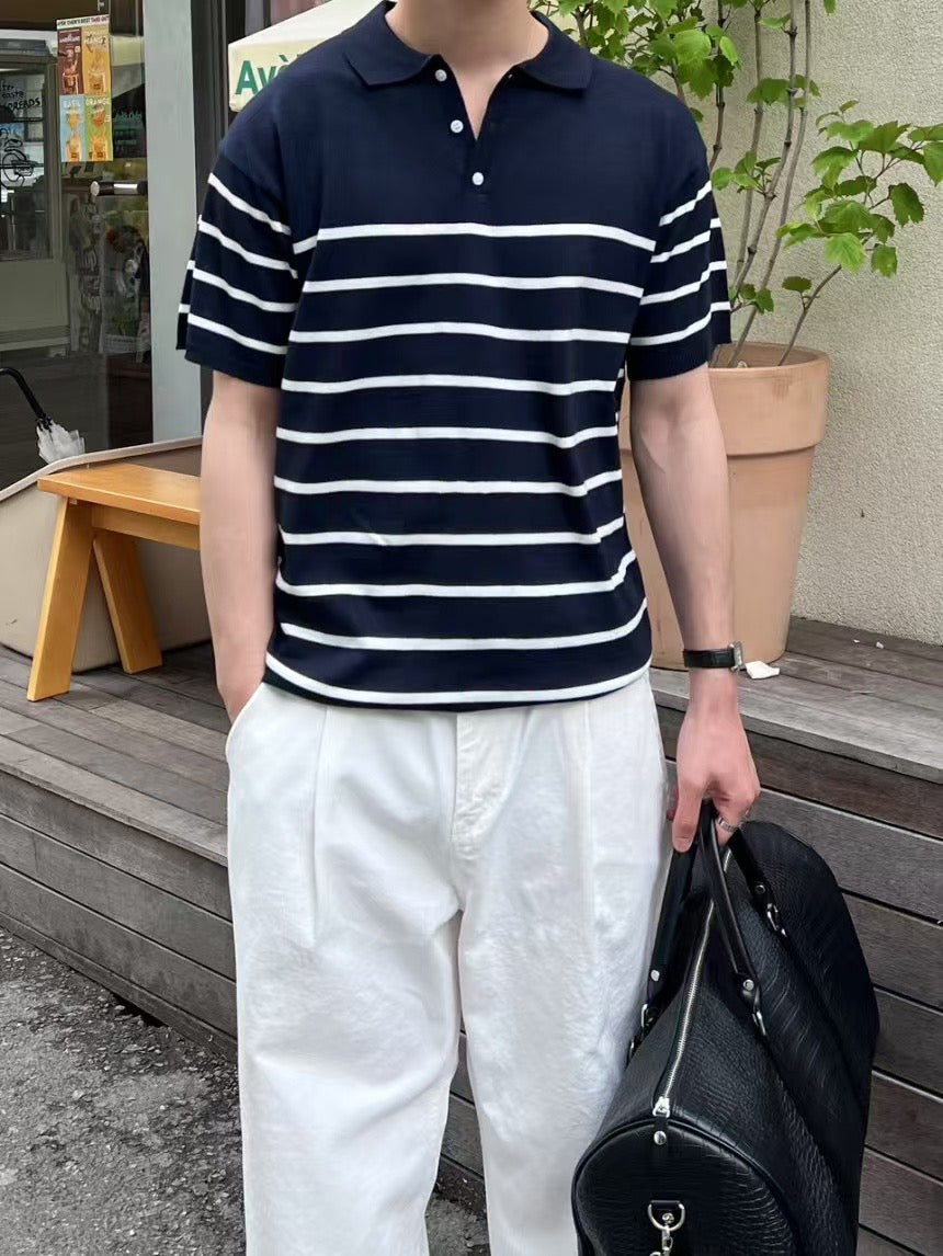 間條Polo短袖上衣