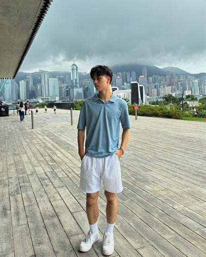 Polo短袖上衣 - 淺藍色