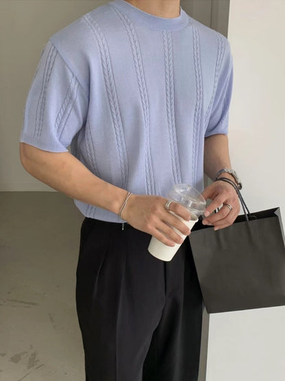 圓領韓系短袖上衣 - 韓國情侶裝